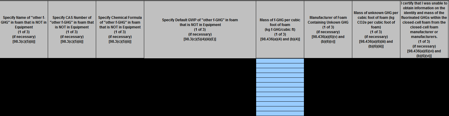 Image of a table on a reporting form asking for "other f-GHG" information.